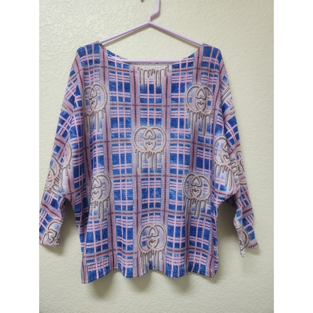 FREE For Humanity Italy Womens Knit Sweater M L Oversize Blue Metallic Batwing